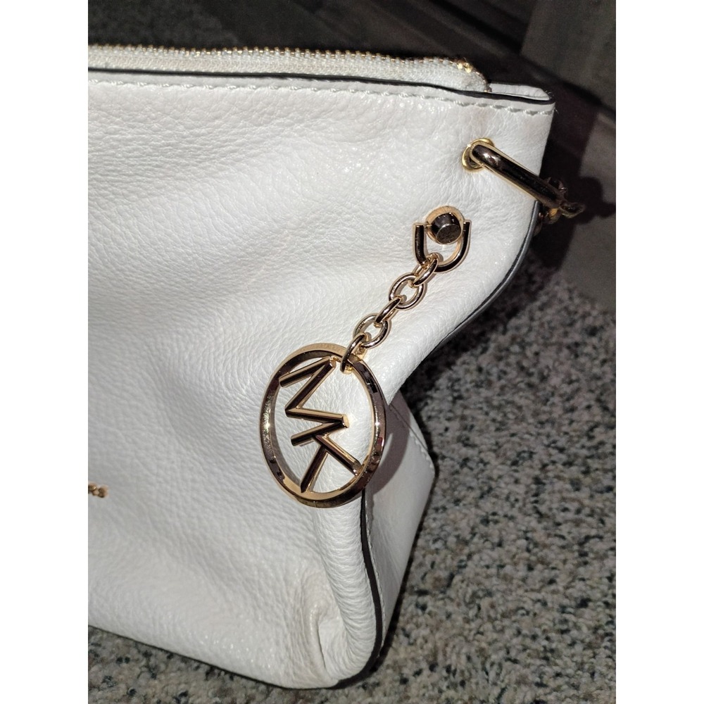 Michael Kors Large Leather Gold Chain Hobo Shoulder Bag, Optic White - Picture 3 of 16